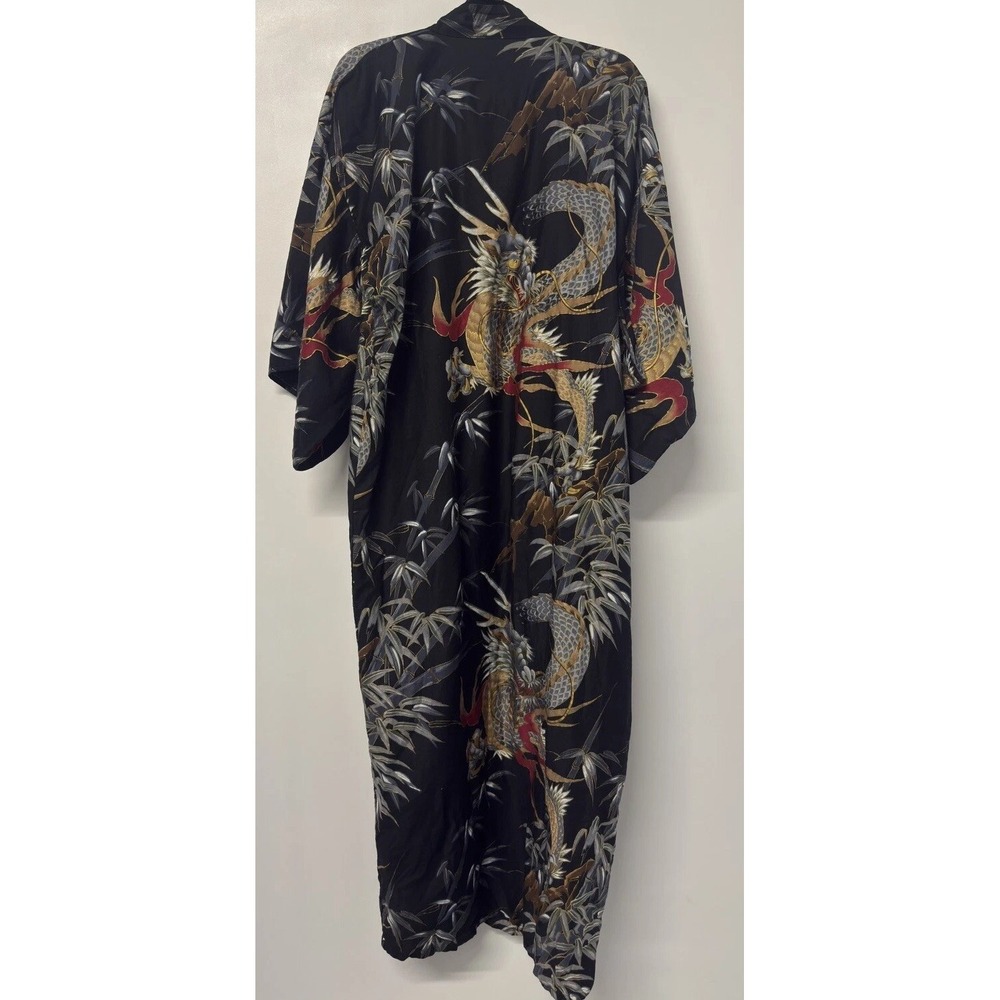 Japanese HAORI Robe DRAGON & BAMBOO Cotton Gold Detail Rich Colors #3 - Picture 7 of 12